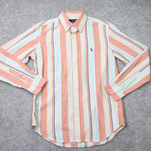 Polo Ralph Lauren Shirt Mens Medium Orange/Yellow/Blue Custom Fit Flesh Pony L/S - Picture 2 of 14